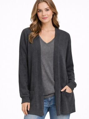 Charcoal Open-Front Women's Cardigan Sweater